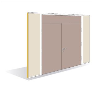 Porte battante bois épaisseur 40 mm imposte filante double vantail