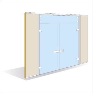 Porte battante verre épaisseur 8 mm  imposte filante double vantail