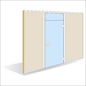 Porte battante verre épaisseur 8 mm imposte filante simple vantail