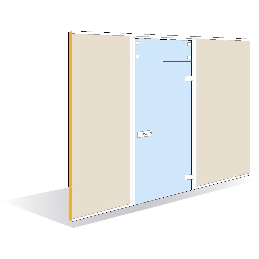 Porte battante verre épaisseur 8 mm imposte filante simple vantail