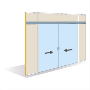 Double-leaf overlay sliding door with 40 mm aluminum frame