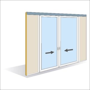 Overlay sliding door with aluminium frame, 40 mm thick, full-height double leaf