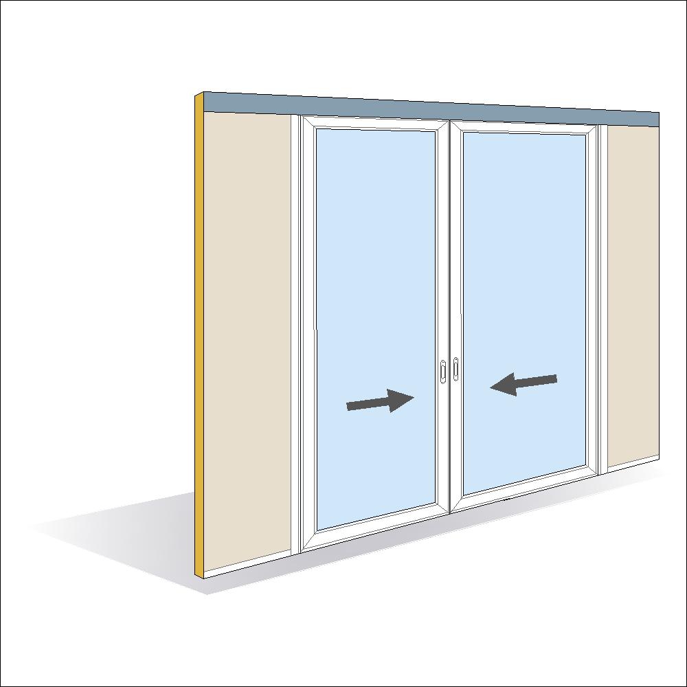 Overlay sliding door with aluminium frame, 40 mm thick, full-height double leaf