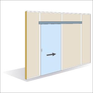 Surface-mounted sliding door with 40 mm thick aluminum frame, single leaf