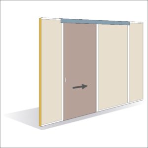 Porte coulissante en applique bois épaisseur 40 mm toute hauteur simple vantail