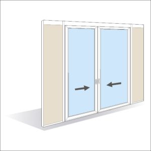 Porte coulissante à galandage cadre aluminium épaisseur 40 mm toute hauteur double vantail