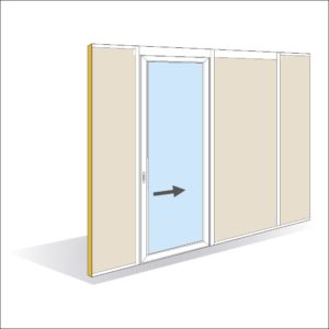 Porte coulissante à galandage cadre aluminium épaisseur 40 mm toute hauteur simple vantail