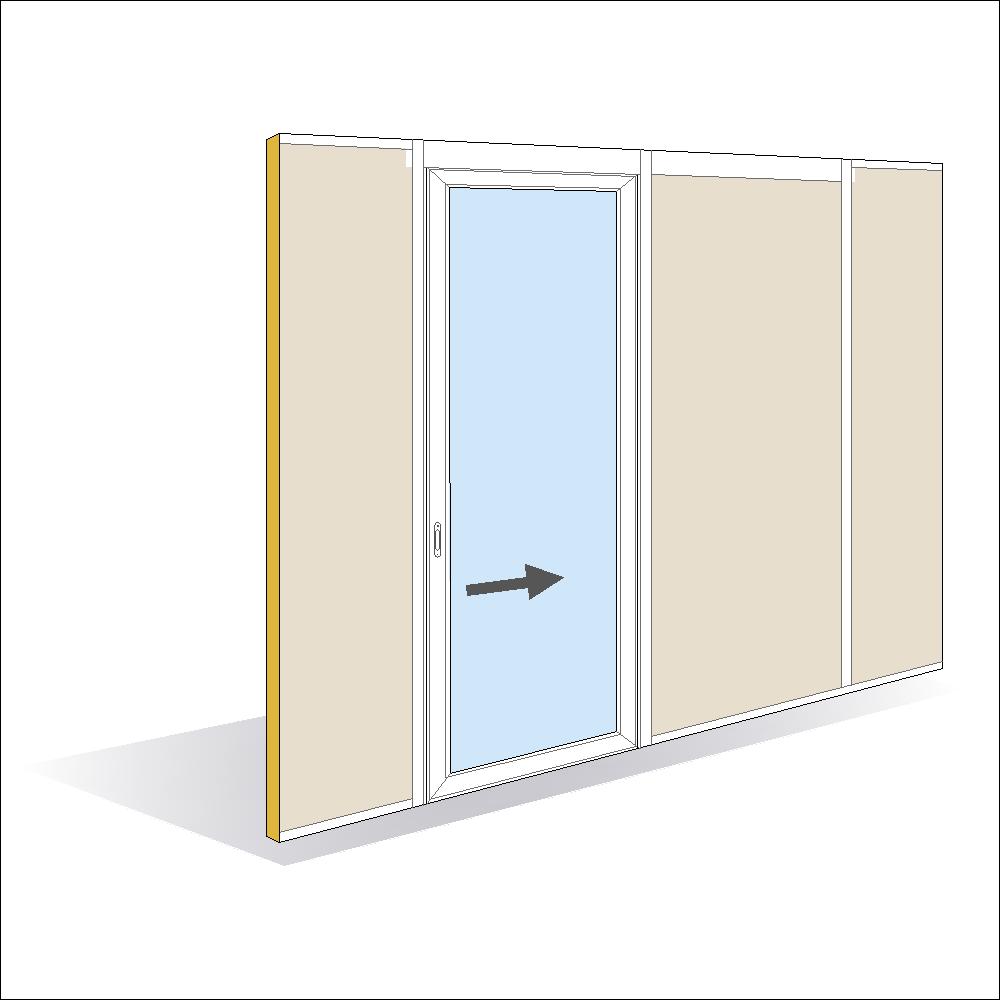 Porte coulissante à galandage cadre aluminium épaisseur 40 mm toute hauteur simple vantail