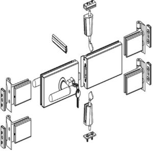 KIT 4 PAUMELLES + SERRURE VERRE